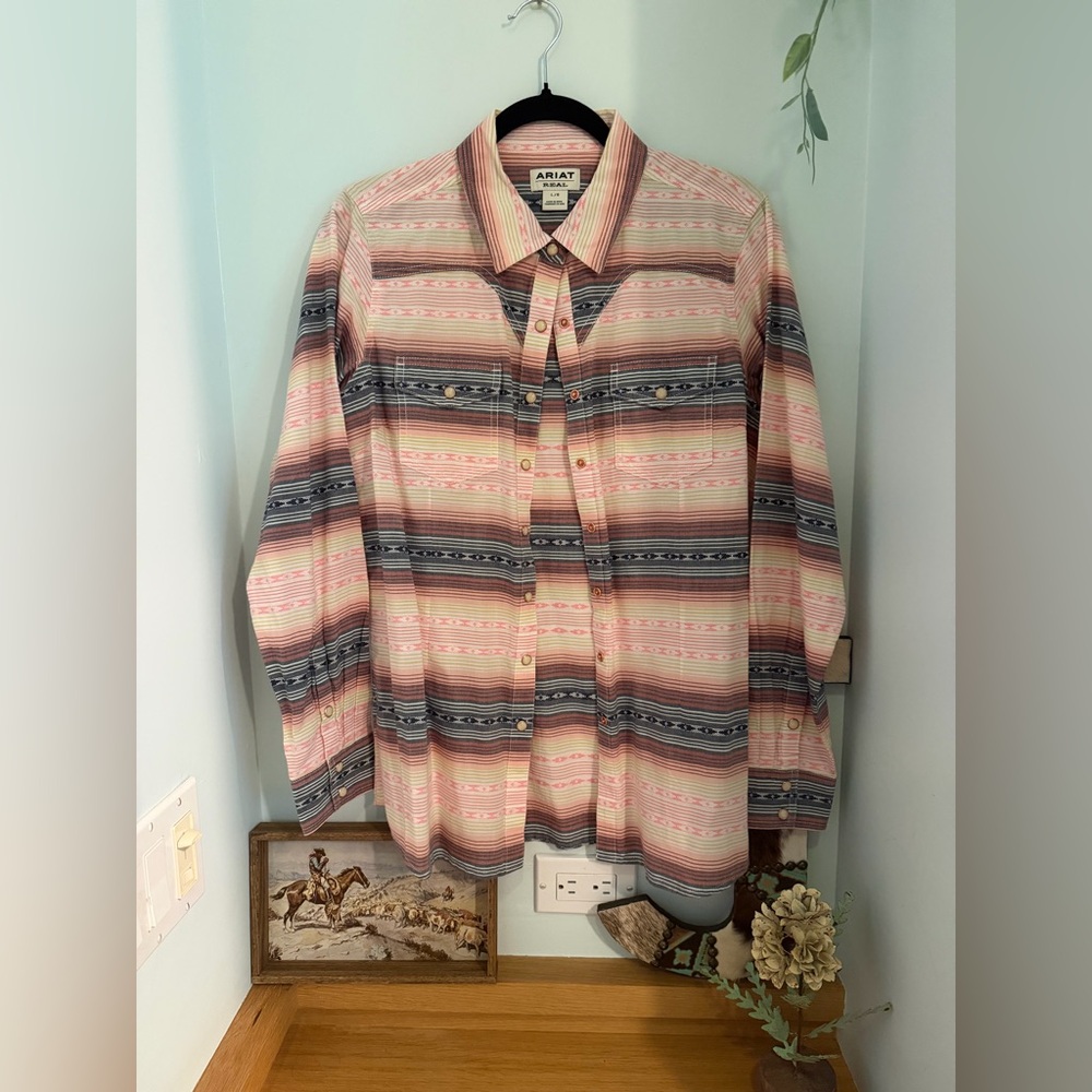 Ariat Women’s Long Sleeve Western Stripe Shirt - Pink/Gray